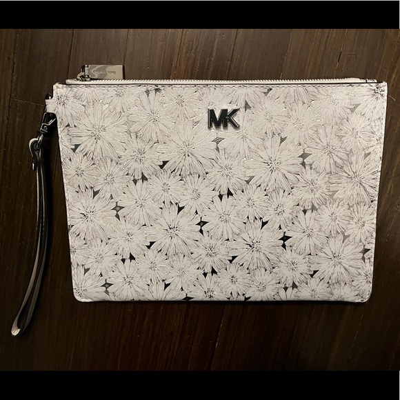 Michael Kors Clutch - White & Silver Floral Print - Picture 1 of 7